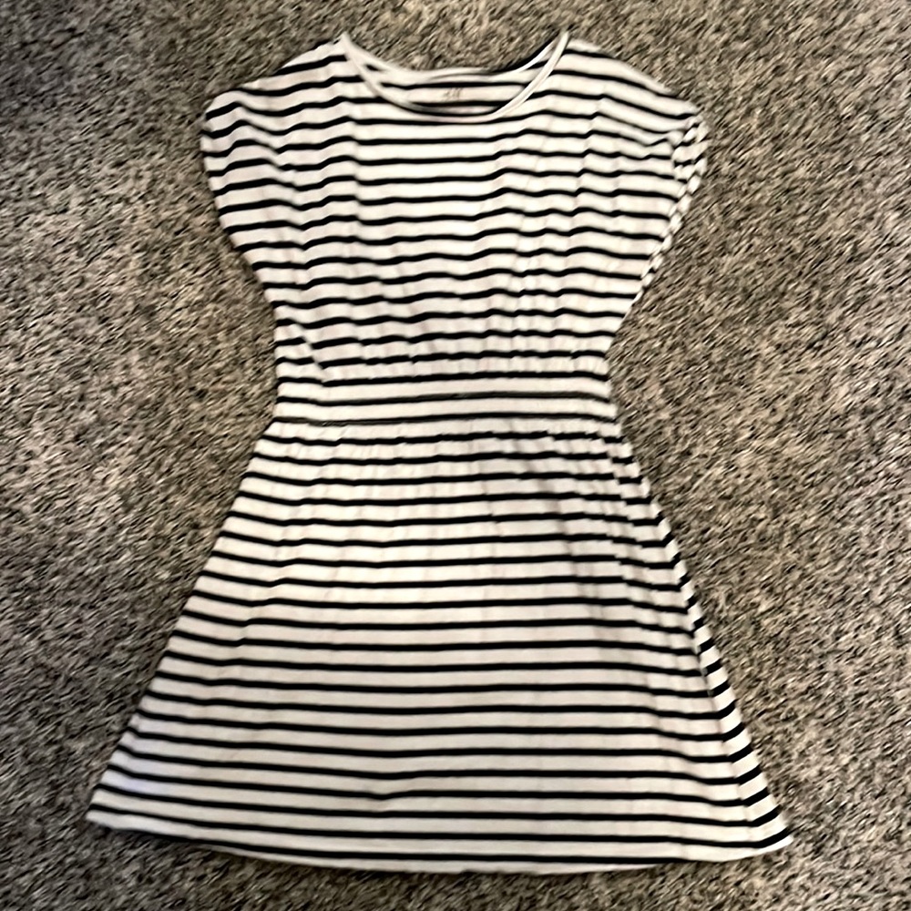 Girls navy and white dress with elastic waistline